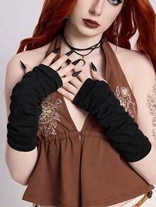 1 Pair Women's Warm Arm Sleeves - Winter Warm Gloves, Stretchy Arm Sleeves For Makeup, Gym, Commuting - Cold Weather Apparel (Hand Wash Only) - Suitable For Halloween And Daily Use, Halloween Costume, Fitness Wear, Streamlined Design, Snug Fit, Cold Weather Wear, Minimalist Style, Durable Material Cold Weather Apparel