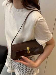 Women's Vintage Faux Oiled Leather Flap Decor One Shoulder Underarm Bag, Suitable For Dating, Outing, Party