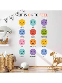 1 pièce Autocollant mural "It Is Ok To Feel" Autocollants décoratifs en PVC amovibles et auto-adhésifs, faciles à déchirer. Décoration de la maison pour rafraîchir votre vie, décoration de vacances, autocollants cadeaux d'anniversaire et de remise des diplômes, décoration murale, décoration de chambre