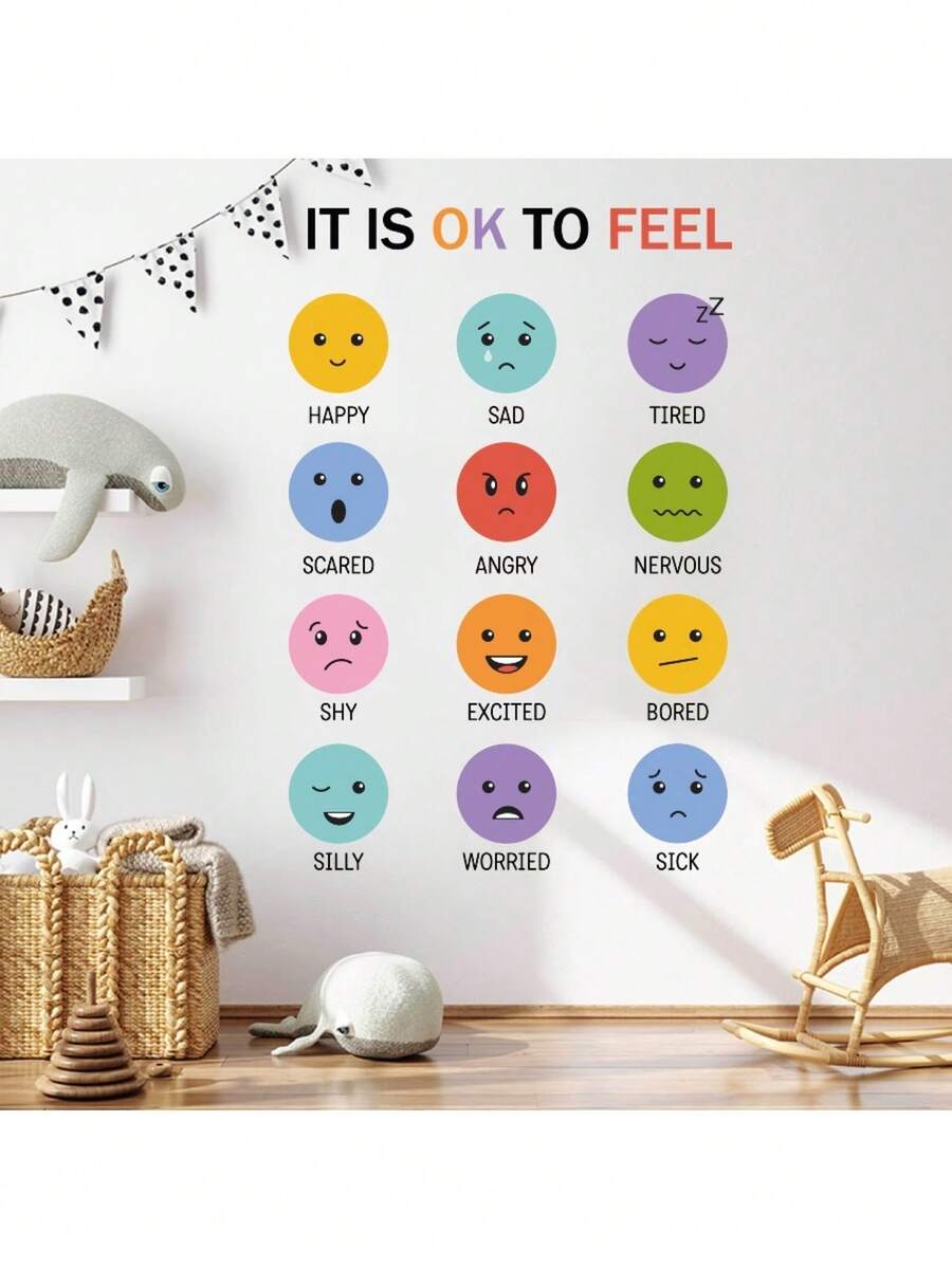 1 pièce Autocollant mural "It Is Ok To Feel" Autocollants décoratifs en PVC amovibles et auto-adhésifs, faciles à déchirer. Décoration de la maison pour rafraîchir votre vie, décoration de vacances, autocollants cadeaux d'anniversaire et de remise des diplômes, décoration murale, décoration de chambre