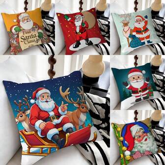 1PC Cartoon Santa Claus Design Pillowcase, Gorgeous Style, Machine Washable, Hand Washable, Zipper Closure, Decorative Cushion Cover, Christmas Decoration, Suitable For Sofa Decoration, Bedroom, Office, Car, Farmhouse - Suitable For Many Room Types