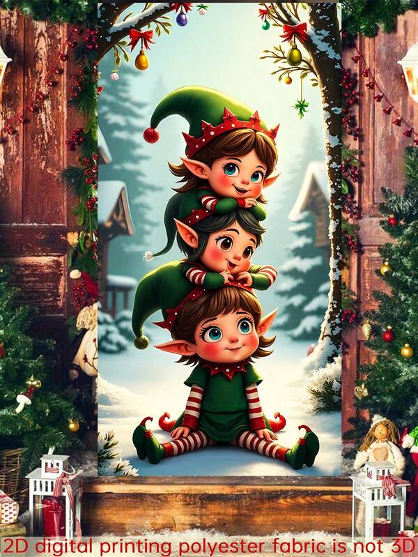 1pc 2D Flat Banner, Cute Christmas Elf, Holiday Home Decor Hanging Ornament, Christmas Party New Year Carnival Decoration, Suitable For Doorframe, Wall, Window, Durable Material, Adds Festive Atmosphere
