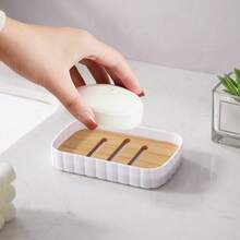 4 pièces Ensemble d'accessoires de salle de bain moderne, organisateur de plan de travail de vanité blanc et en bambou avec distributeur de savon, porte-brosse à dents, gobelet et porte-savon, décoration essentielle pour la maison et le dortoir