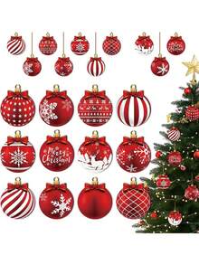 24 quả bóng gỗ trang trí Giáng sinh, đồ trang trí treo cổ điển cho cây thông Noel trong nhà và ngoài vườn - Đồ trang trí tiệc ngày lễ, phụ kiện ngày lễ, đồ trang trí bằng gỗ với nhiều kiểu dáng Giáng sinh khác nhau, không có lông vũ, thích hợp để treo Giáng sinh - Nhiều màu - Xem 1