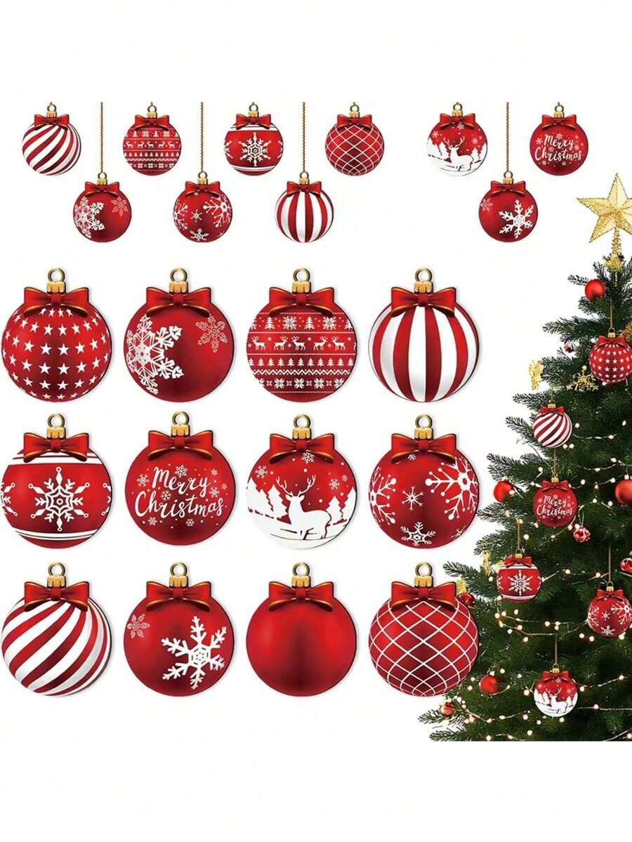 24 quả bóng gỗ trang trí Giáng sinh, đồ trang trí treo cổ điển cho cây thông Noel trong nhà và ngoài vườn - Đồ trang trí tiệc ngày lễ, phụ kiện ngày lễ, đồ trang trí bằng gỗ với nhiều kiểu dáng Giáng sinh khác nhau, không có lông vũ, thích hợp để treo Giáng sinh - Nhiều màu - Xem 1