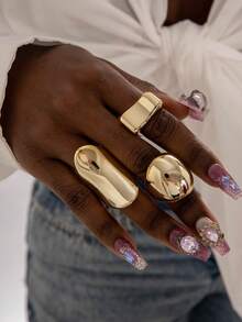 3pcs Minimalist Fashionable Versatile CCB Geometric Square & Round Creative Unique Women Jewelry Ring Set, Suitable For Daily, Party, Casual Gathering, Gift