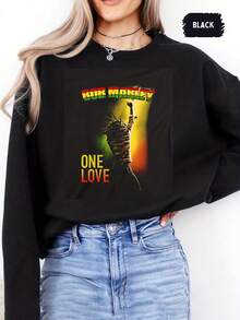 Bob Marley One Love Crew Neck Long Sleeved Sweatshirt Gift Tshirt Men Women Unisex - màu đen - Xem 1