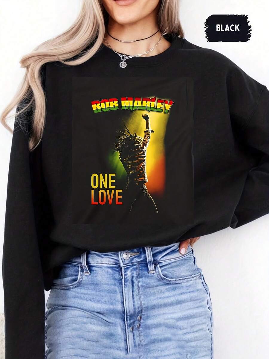Bob Marley One Love Crew Neck Long Sleeved Sweatshirt Gift Tshirt Men Women Unisex - màu đen - Xem 1