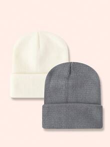 Set de 4 gorros de punto de unicolor, sombreros para niños y niñas, gorros calientitos para bebés para usar en exteriores, otoño/invierno - Multicolor - Ver 87
