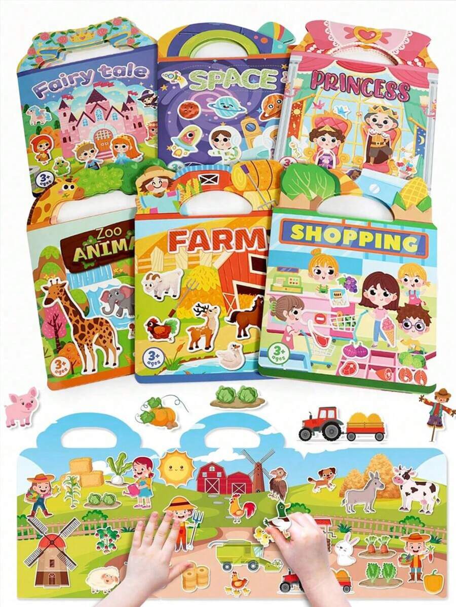Buku Stiker DIY yang Dapat Digunakan Kembali untuk Anak-Anak - Stiker Gelembung Multi-Adegan dan Multi-Tema, Stiker Jeli Kreatif, Buku Stiker Portabel untuk Aktivitas Tenang dan Menyenangkan, Buku Stiker Interaktif yang Dapat Dilepas, Mainan Edukasi Dini untuk Anak-Anak, Aktivitas Perjalanan, Cocok untuk Seni dan Kerajinan, Hadiah Ulang Tahun dan Liburan yang Ideal untuk Anak Laki-Laki dan Perempuan