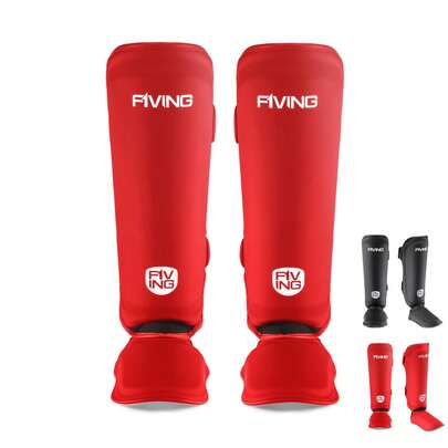 1 Cặp bảo vệ ống chân Muay Thái bằng da PU FIVING, bảo vệ ống chân MMA dày dặn dành cho cả nam và nữ dùng cho Kickboxing, Taekwondo, Thể dục, Phòng tập đấm bốc, Luyện tập tại nhà, Có màu đỏ và đen, Size S cho 110cm-150cm, Size M cho 150cm-175cm, Size L cho 175cm-200cm