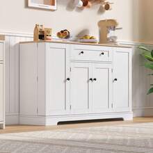 Multifunctional Kitchen Buffet – 138cm Sideboard With Drawer, Shelf Doors And Adjustable Shelves – Modern Design With Tip-Over Protection, For Kitchen, Living Room And Family Room. - 自然色+白色+MDF - 查看 5