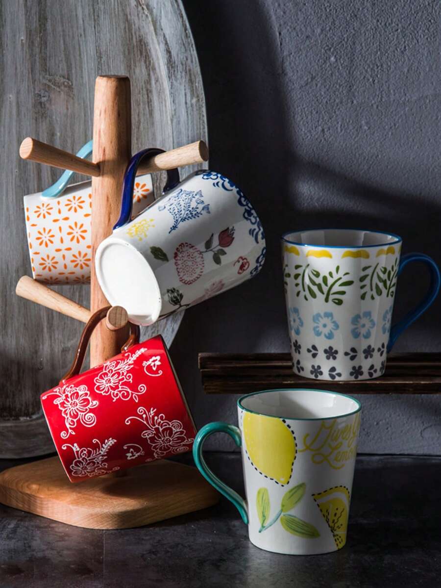 1 cană ceramică sub glazură pictată manual - design minimalist și retro, cană de cafea de mare capacitate, ideală pentru cupluri sau pentru uz zilnic