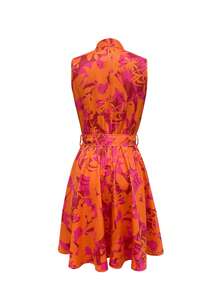 女士无袖全花卉印花系带夏季衬衫裙，音乐节