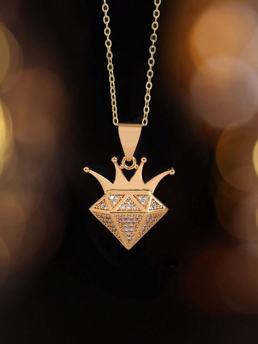 [Colar de Coroa de Luxo] Colar com Pingente de Coroa Dourada de Luxo com Diamante | 1 peça, Design Elegante em Camadas, Corrente Empilhável Versátil, Zircônia Sintética Cintilante, Acabamento Polido, Joia de Uso Diário e Presente de Festa, Acessório de Ocasião Especial para Mulheres