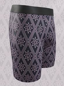 1 قطعة سروال داخلي رجالي بوكسر، بنمط نجمي هندسي، سروال داخلي رجالي طويل الساق بنمط، باللون الأزرق الداكن والأزرق الفاتح، سراويل داخلية للحبيب والزوج، هدايا عيد الميلاد والذكرى السنوية له، هدايا للحبيب