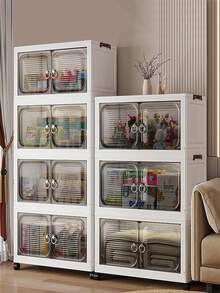 1 件 38 厘米宽折叠收纳柜，1-5 层可选，加厚双门带轮，家用免组装收纳架，衣物玩具收纳架，塑料折叠收纳柜