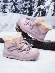 Kids' Outdoor Casual Winter Anti-Slip Warm Thick Comfortable Mid-Top Children Shoes, Flat Sports Sneakers