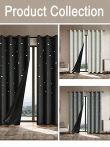1pc Solid Color Hollow Star Window Curtain, Hollow Star Design, Classic Minimalist Style, Suitable For Bedroom, Living Room And Other Window Decor