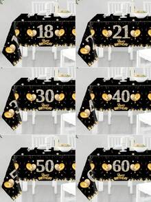 1 件生日快乐桌布、18/21/30/40/50/60 岁生日一次性桌旗、气球星星图案生日快乐 PE 桌布、18/21/30/40/50/60 岁生日快乐派对装饰桌布、生日装饰桌旗、生日礼物、生日餐桌中心装饰 - 黑金生日 - 查看 3