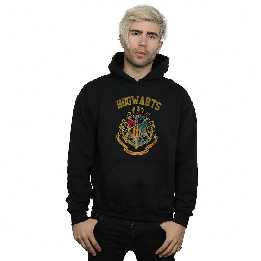 Harry Potter Mens Hogwarts Varsity Hoodie (Black) - Coffee Brown - View 1