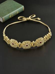 1pc Moroccan Bride Waist Chain, Vintage Zinc Alloy Palace Style Printed Bridal Jewelry Waist Belt, Essential Accessory For All Seasons