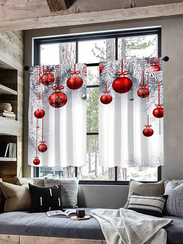 2pcs Christmas Multicolor Curtains, Modern Stylish Home Decor Rod Pocket Curtains, Suitable For Christmas, Everyday Use