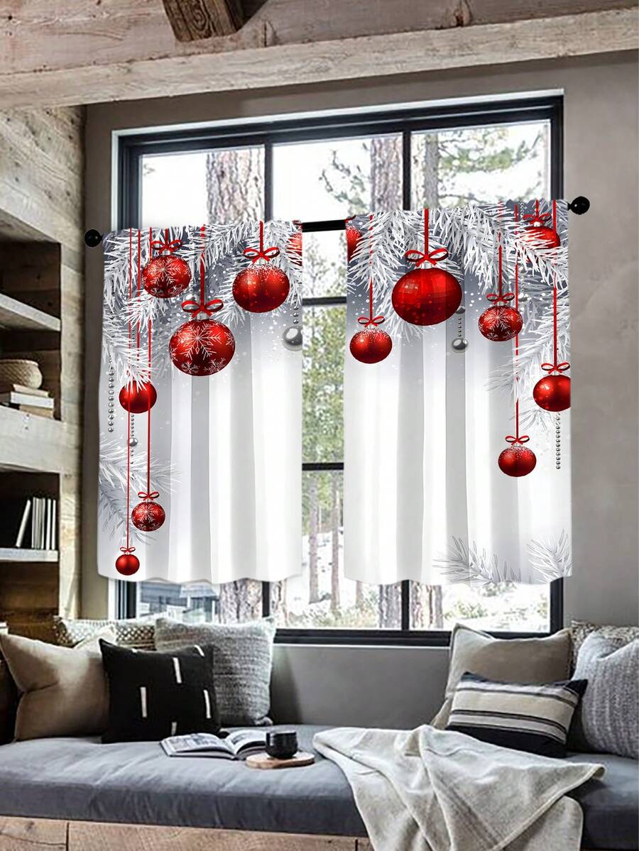 2pcs Christmas Multicolor Curtains, Modern Stylish Home Decor Rod Pocket Curtains, Suitable For Christmas, Everyday Use