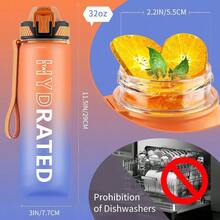 Bottle With Straw, 32oz Sports Motivational Bottle With Time Markings To Drink Carry Strap Clean Brush, 1L, Tritan, LeakProof Women Men Gym Fitness Outdoor 1 Pack