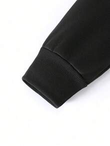 Envío desde México | Sudadera con Capucha negra, Diseño Relajado con Estampado, Bolsillos Espaciosos, Perfecta para Otoño e Invierno, Casual y Abrigada​ - Negro - Ver 5
