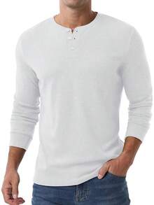 Men's Henley Long Sleeve Casual Classic Button Pullover Tee - Styles - 白色 - 查看 5