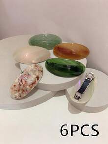 6pcs/3pcs/1pc Ins Hot Selling Fashion 8.5CM Oval Hairpins Retro Marbling Acetic Acid Spring Clip Hair Accessories For Woman Girls