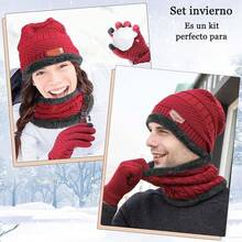 Bufanda y Guantes Tactiles y Calcetines Termica,Gorros  Tejido de Punto y Bufandas Forro de Lana Hombre y Mujer,Regalos Invierno para Nieve Esquiar - Rojo - Ver 11