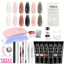 Poly Gel Nail Kit With Light, 8 Colors Builder Gel Nail Extension Kit For Beginners With Everything, Dual Nail Forms Slip Solution Chunky Glitter Poly Gel Nail Art Design Starter Kit. - Nhiều màu - Xem 11