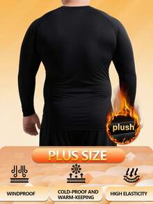 冬季单件加大码男士纯色保暖内衬长袖运动衫，适合滑雪、户外休闲、跑步、秋冬