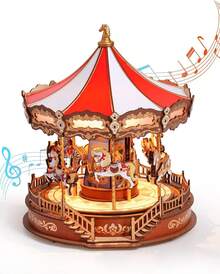 Robotime Rolife Carousel Theme 3D Wooden Music Box - DIY Model Assembly Kit With Music And LED Lights, 265 Pieces, Adult & Teen Home Decor Craft Kit, Christmas Gift - Multicolor - View 3