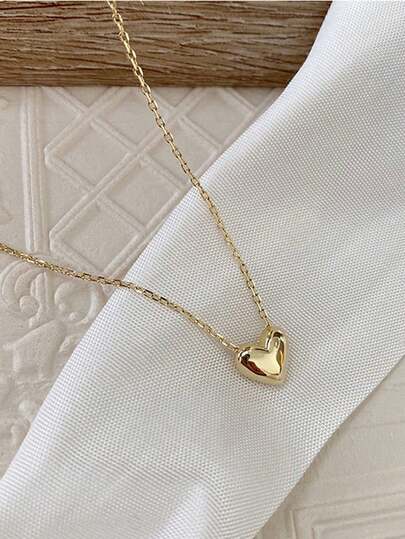 1pc Minimalist Fashionable S925 Sterling Silver Glossy Heart Pendant Necklace, Suitable For Women's Daily, Party, Holiday, Anniversary Gift