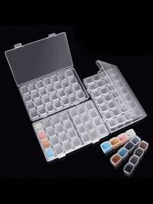 1 Or 2pcs DIY Diamond Painting Diamond Storage Box, Sorting Box, 28 Grids Or 56 Grids Available - Clear - View 2