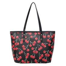 Cute Cherry Pattern Large Capacity Handbag| Women's Casual Versatile Shoulder Tote, Simple Fashion Shopping Bag, Everyday Work Purse - Black - View 10