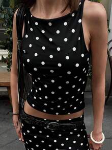 Women's Y2k Polka Dot Tank  Top Sleeveless Round Neck Slim Fit Vest Crop Tops Summer Basic Going Out Tops Tee Party Streetwear - 黑色 - 查看 5
