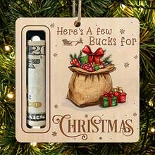 5/1 pièce Décoration d'arbre de Noël en bois - Sac à argent de Père Noël et de renne pour arbre de Noël avec fente pour l'argent, ornement suspendu pour la décoration de l'arbre de Noël, la décoration de la maison, la fête de Noël, l'événement de Noël, l'ornement thématique de Noël, la décoration de fête de Noël, Joyeux Noël, cadeau de Noël, décoration de Noël, cadeau pour les amis et la famille