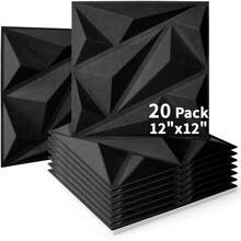 Art3dwallpanels Acoustic Panels 20 Pack Soundproof Wall Panels Acoustic Foam Sound Dampening, 3D Sound Absorbing, 12" X 12", Black