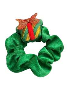 1 pieza Scrunchie con diseño de reno de Navidad, árbol de Navidad, Papá Noel, accesorio de pelo elástico para mujer, adorno lindo, decoración del hogar, decoraciones navideñas, decoración de habitación de invierno