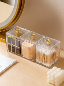 Kit Of 3 Multipurpose Jars, Cotton Swab Holder, Acrylic Accessories Organizer With Transparent Lid - Multicolor - View 5