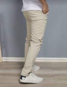 Men's Slim Casual Traditional Fit Twill Pants With Elastane, Built-In Pocket, Skinny - 米色 - 查看 4