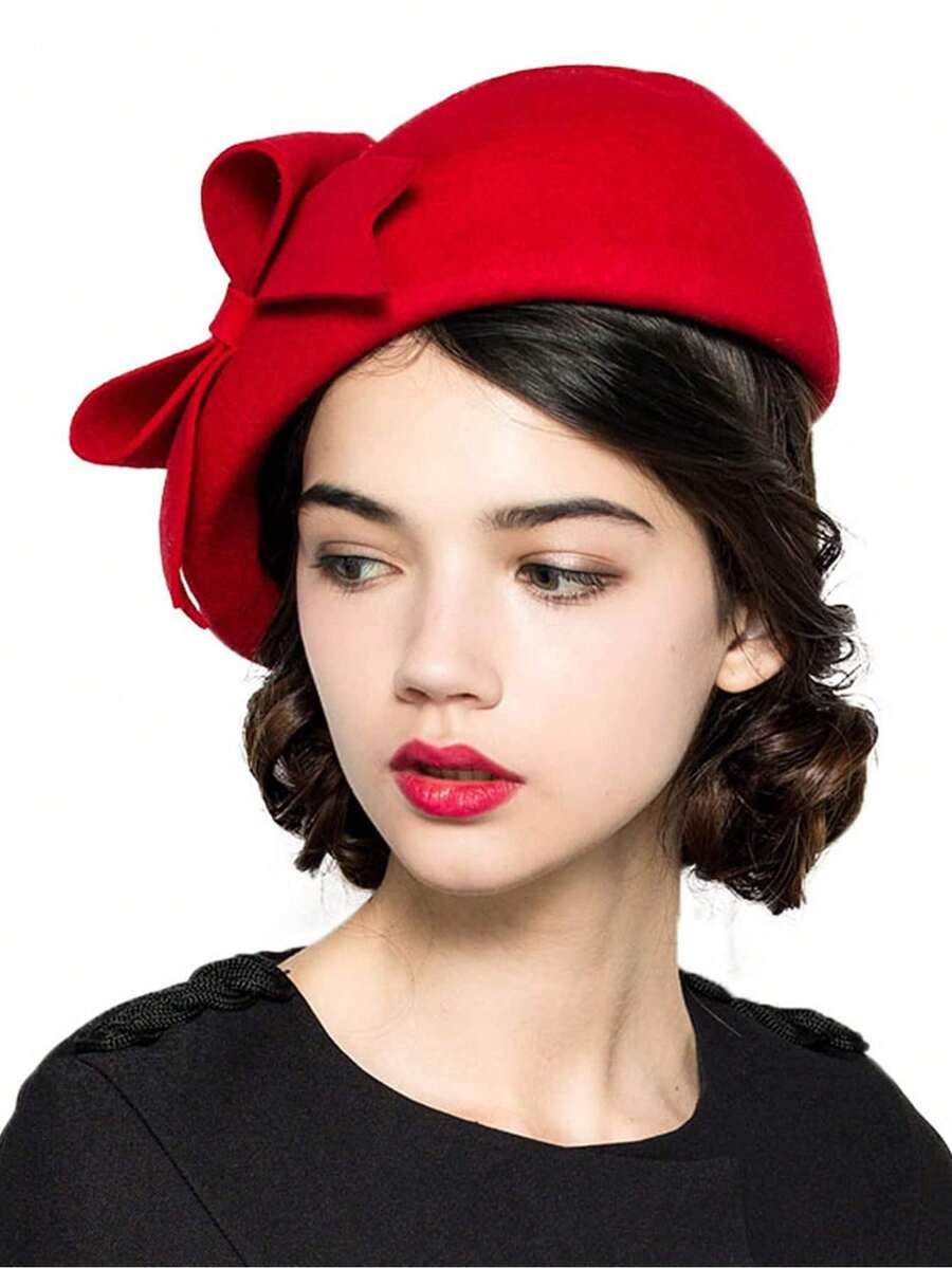 HIMESPORT Wool Felt Wedding Bridal Beret Hat For Women Ladies Elegant Tea Party Dress Formal Cocktail Church Hats Caps Hat Korean With Bow
