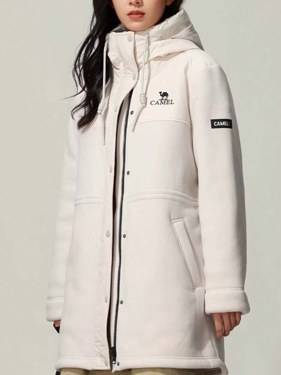 CAMEL CROWN Outdoor Mid-Length Windbreaker Women's Fleece Jacket Autumn New Thick Warm Hooded Jacket