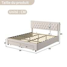 Cama con canapé 160*200 cm con cajones, amplio espacio de almacenaje, cama tapizada con cabecero, somier de láminas, cama adulto, cama juvenil, cama doble, terciopelo beige