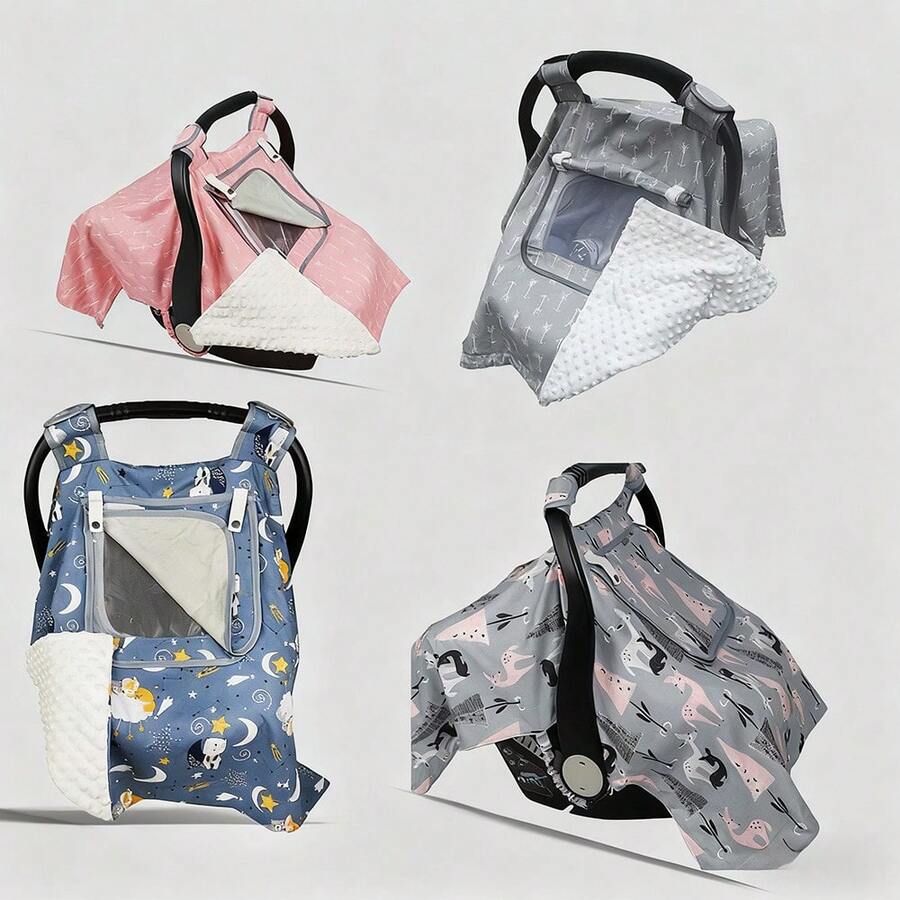 Baby Car Seat Cover, Baby Stroller Canopy With Observation Window, Cute Animal Pattern - Multicolor - View 1