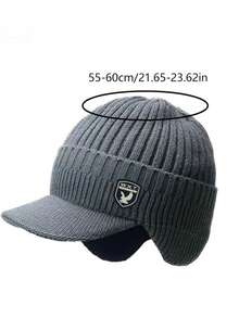 1pc Winter Knit Beanie Hat, Korean Style Men's Warm Ear Protection Visor Baseball Cap Fall Outfit - A - View 2